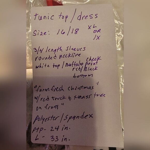 #104 White & Buffalo plaid w/pockets "Farm Fresh Christmas "Dress/Tunic top - Picture 3 of 3